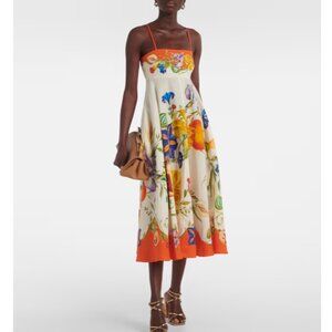 Alemais Flores Floral-print Linen Midi Dress